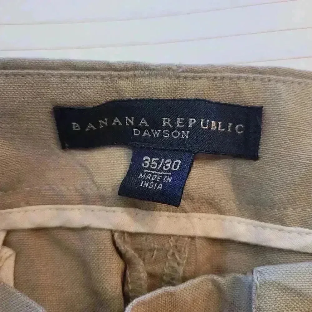 Banana Republic Men's Tan Linen/Cotton Dawson Flat Front Relaxed Leg Lower Waist